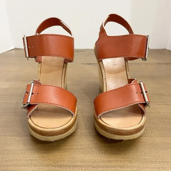Chloe Wood Heel Wedge Sandals 38.5 - Picture 2 of 11